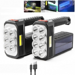 Bikight 8led+cob 4modes Super Ljus Bärbar Solar Ficklampa Usb Uppladdningsbar Strömindikator Söklykta Vattentät Stark Spotlight