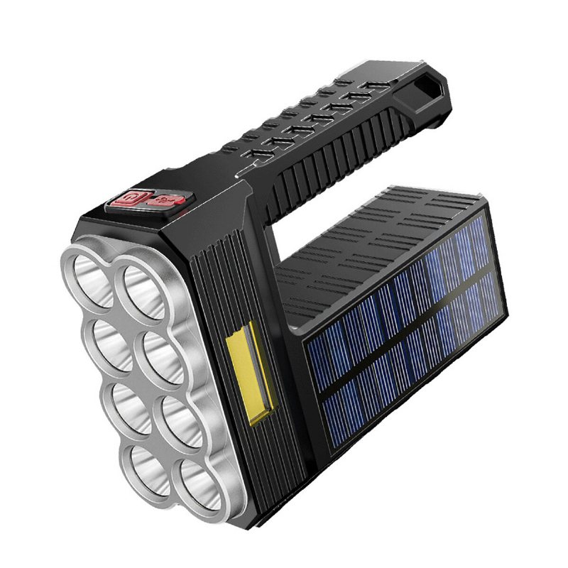 Bikight 8led+cob 4modes Super Ljus Bärbar Solar Ficklampa Usb Uppladdningsbar Strömindikator Söklykta Vattentät Stark Spotlight