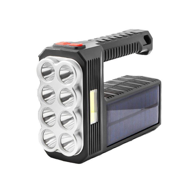 Bikight 8led+cob 4modes Super Ljus Bärbar Solar Ficklampa Usb Uppladdningsbar Strömindikator Söklykta Vattentät Stark Spotlight