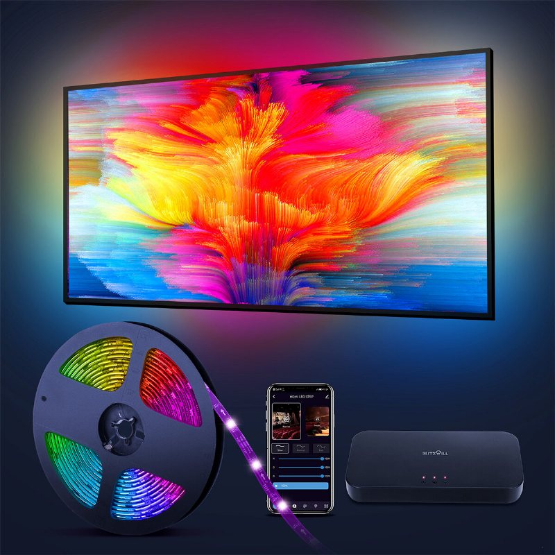 Blitzwill Bw-lb2 Wifi Tv Led Strip 5m Screen Sync & Music Tv Med Ljusfält På Samma Skärm Bare Board Magic Color Med Kontrollbox 2 Hdmi-kablar Smart Röststyrning Strömförsörjning 12v/3a