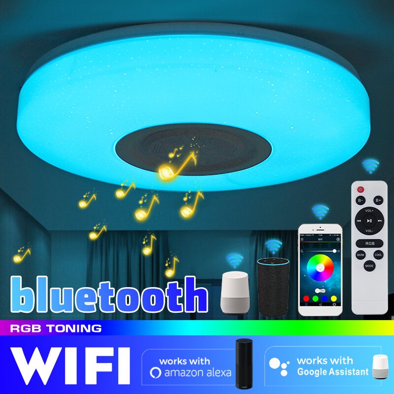 Bluetooth Wifi Led-takljus Rgb Musikhögtalare Dimbar Lampa App Fjärrrum