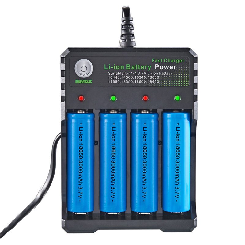 Bmax 4 Slot 18650/14500/16650/16340 Li-ion Batteriladdare Eu-kontakt Ac-kontakt Bärbar Laddare