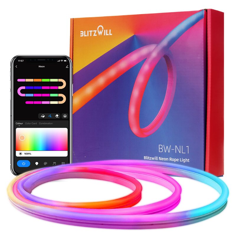 Bw-nl1 Neon Led Strip 3m Rgbic-ljus Med Music Sync Gör-det-själv-design App & Fjärrkontroll Arbeta Med Alexa Google Assistant Strip-ljus För Spel I Vardagsrummet Väggdekoration