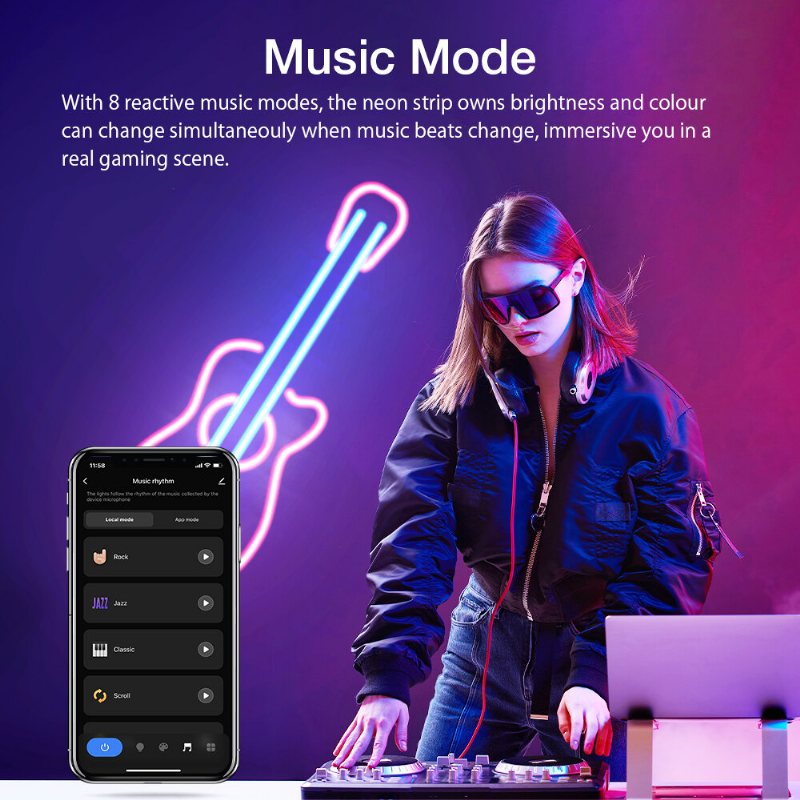 Bw-nl1 Neon Led Strip 3m Rgbic-ljus Med Music Sync Gör-det-själv-design App & Fjärrkontroll Arbeta Med Alexa Google Assistant Strip-ljus För Spel I Vardagsrummet Väggdekoration