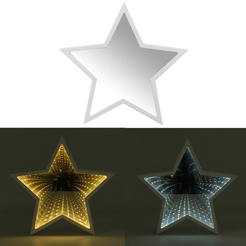 Creative Cute Star Mirror Lamp Led Tunnel Nattljus För Kid Gift Atmosphere Light Vit/varmvit