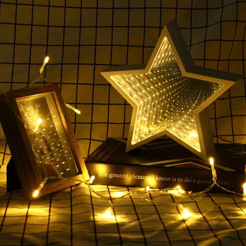 Creative Cute Star Mirror Lamp Led Tunnel Nattljus För Kid Gift Atmosphere Light Vit/varmvit