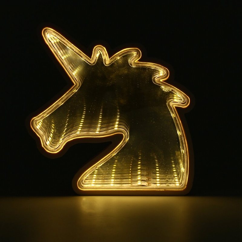 Creative Cute Unicorn Mirror Lamp Led Tunnel Night Light For Kid Atmosphere Vit/varmvit