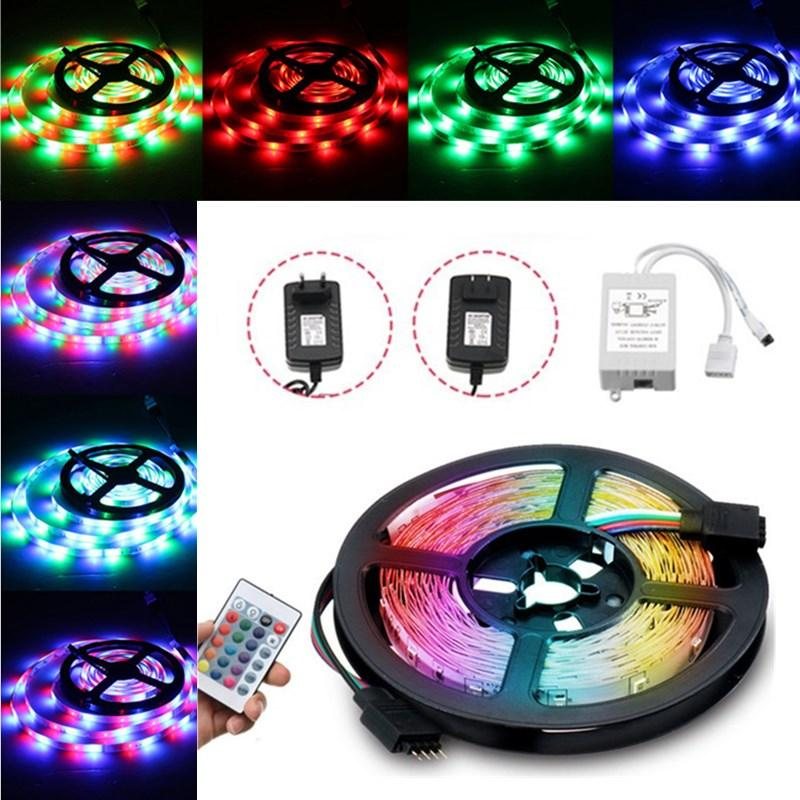 Dc12v 24w 2a 5m Vattentät Smd3528 Rgb Led Strip Lights Us Eu Strömadapter + 24 Nycklar Fjärrkontroll