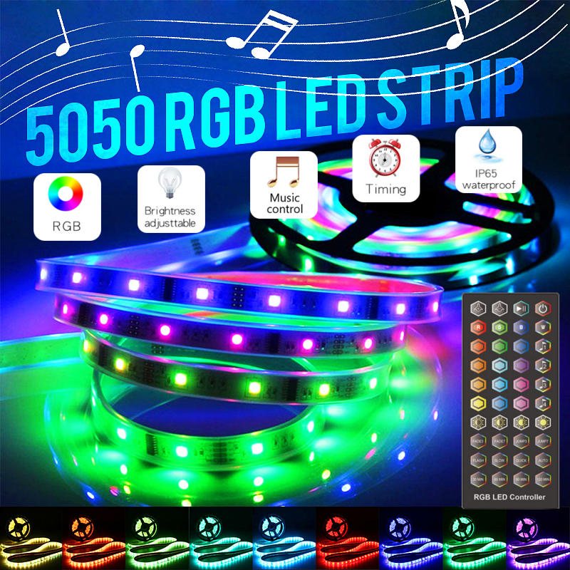 Dc12v 5m/10m 5050 Rgb Timer Funktion Led Strip Light Vattentät Med 40keys Fjärrkontroll + Musikkontroll