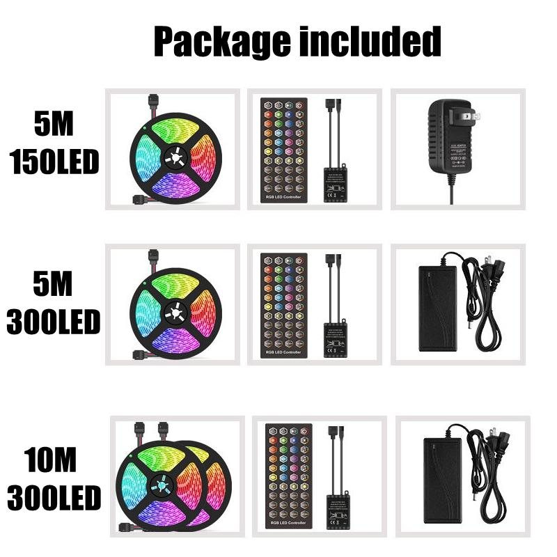 Dc12v 5m/10m 5050 Rgb Timer Funktion Led Strip Light Vattentät Med 40keys Fjärrkontroll + Musikkontroll