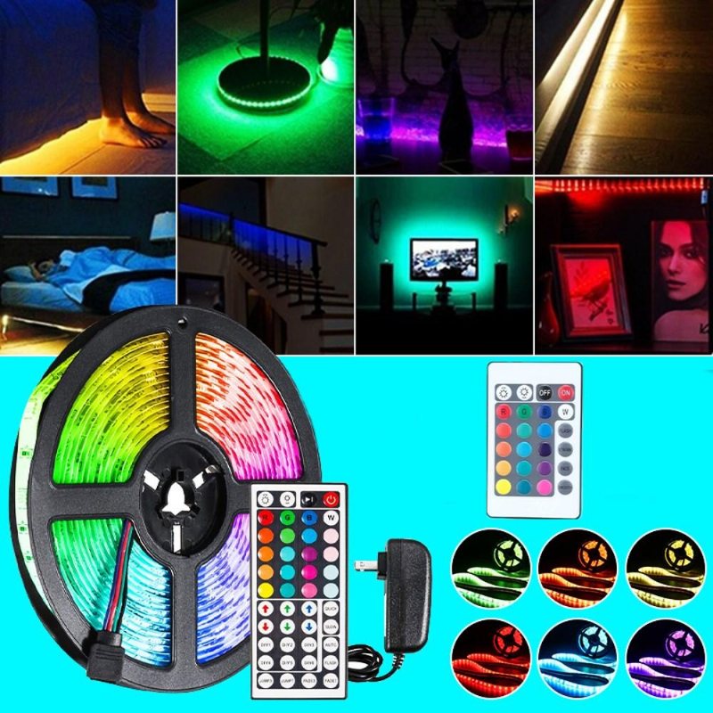 Dc12v 5m 2835 Smd Rgb Icke-vattentät Led Strip Light + 24keys Eller 44keys Ir Fjärrkontroll + Strömadapter