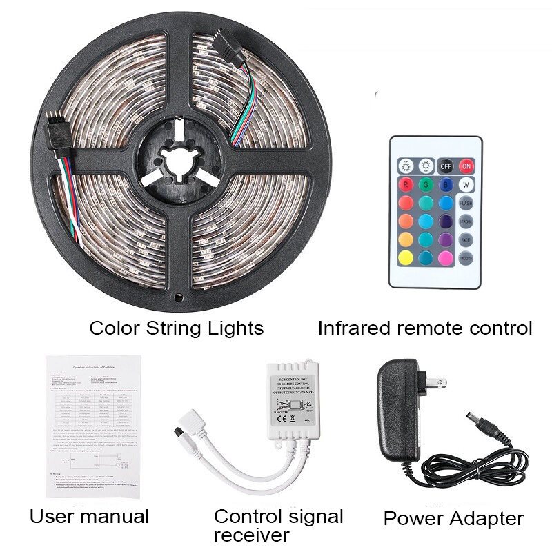 Dc12v 5m 2835 Smd Rgb Icke-vattentät Led Strip Light + 24keys Eller 44keys Ir Fjärrkontroll + Strömadapter