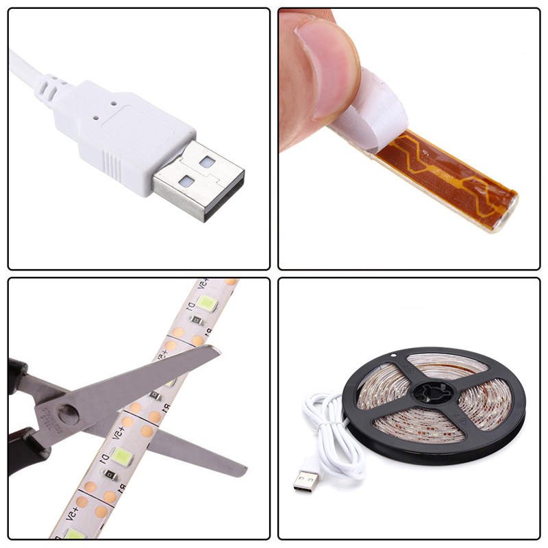 Dc5v 5m Usb 2835 Smd Pure White Varm Vit Röd Blå Vattentät Led Strip Tv Bakgrundsbelysning