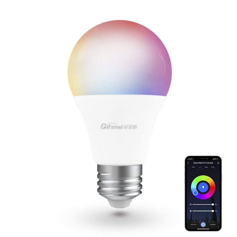 Difeisi Dfs-ac-0001 E26 9w Wifi A19 Rgb+cct Smart Bulb 810lm Ac100-130v Fungerar Med Alexa Och Google Assistant