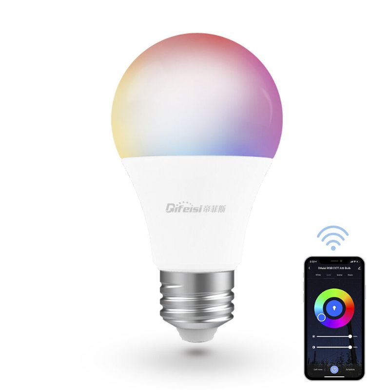 Difeisi Dfs-ac-0001 E26 9w Wifi A19 Rgb+cct Smart Bulb 810lm Ac100-130v Fungerar Med Alexa Och Google Assistant