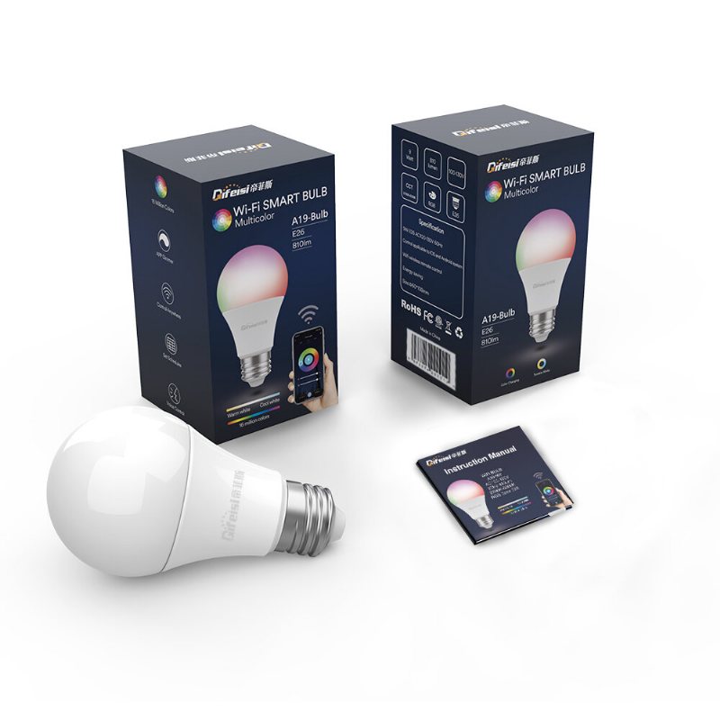 Difeisi Dfs-ac-0001 E26 9w Wifi A19 Rgb+cct Smart Bulb 810lm Ac100-130v Fungerar Med Alexa Och Google Assistant