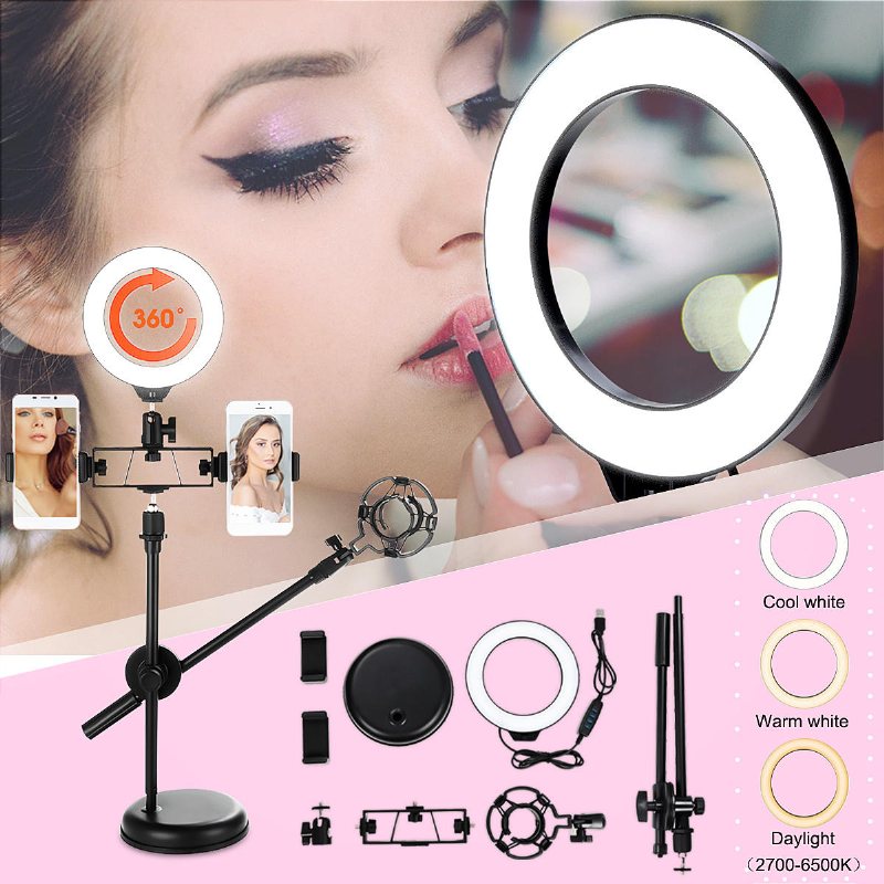 Dimbar Led Ring Light Kit+light Stand 6500k Kamera Foto Video Bordslampa