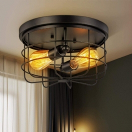 E26/e27 Industriell Vintage Metall Rund Hängande Lampa Semi Infälld Takljusskärm Utan Glödlampa