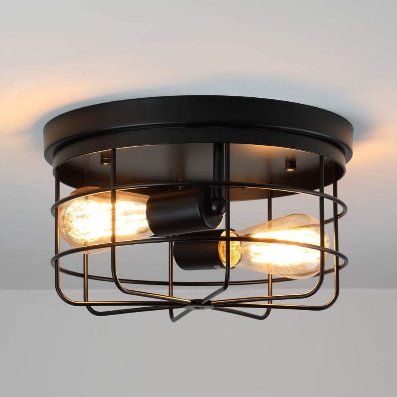 E26/e27 Industriell Vintage Metall Rund Hängande Lampa Semi Infälld Takljusskärm Utan Glödlampa