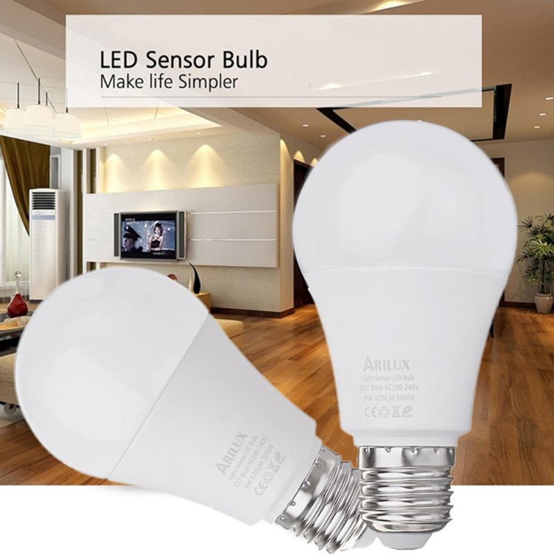 E27 A60 9w 620lm Varmvit Renvit Skymning Led Sensor Globe Glödlampa Ac100-240v