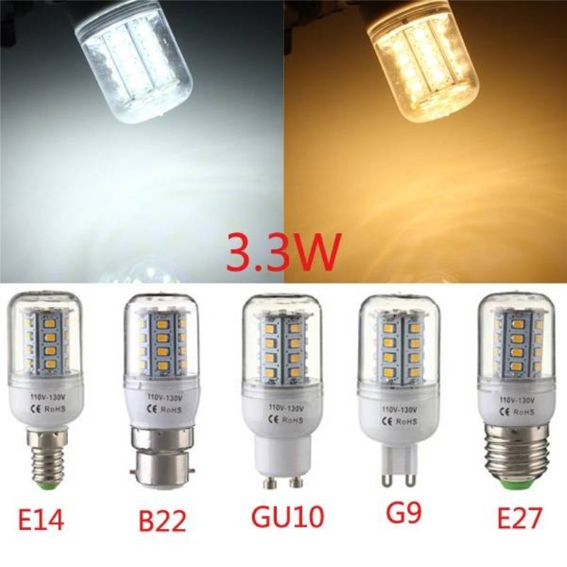 E27/e14/g9/gu10/b22 3.3w 30 Smd 2835 Led Majslampa Varm Vit/vit 110v