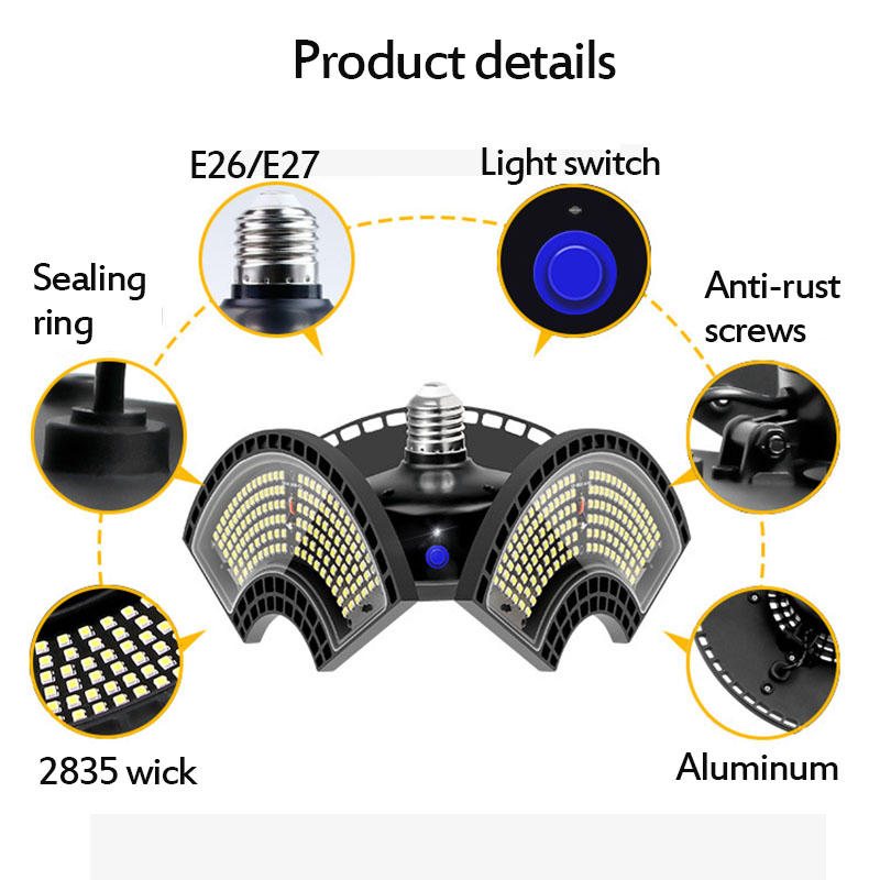 E27 Ljussensor Led-lampa Ufo Deformerbar Hopfällbar Garagelampa Varmvit Inomhus Utomhusbelysning Ac220v