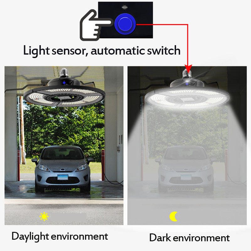 E27 Ljussensor Led-lampa Ufo Deformerbar Hopfällbar Garagelampa Varmvit Inomhus Utomhusbelysning Ac220v