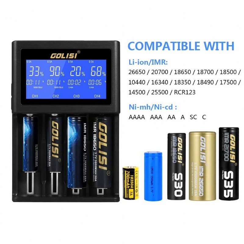 Golisi I4 Lcd-skärm Display Usb-laddning Intelligent 2a Snabb Batteriladdare Li-ion Nimh-batterier