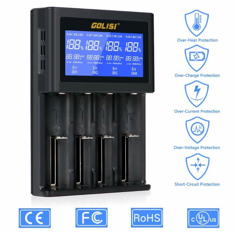 Golisi I4 Lcd-skärm Display Usb-laddning Intelligent 2a Snabb Batteriladdare Li-ion Nimh-batterier