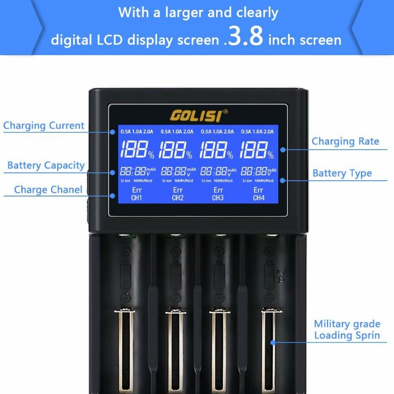 Golisi I4 Lcd-skärm Display Usb-laddning Intelligent 2a Snabb Batteriladdare Li-ion Nimh-batterier