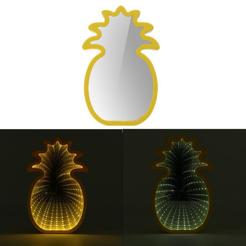 Kreativ Söt Ananas Spegellampa Led Tunnel Nattljus För Barn Atmosfärsljus Vit/varm Vit