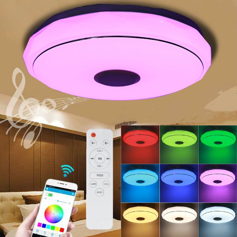 Modern Rgb Led Taklampa Hembelysning App Bluetooth Musikljus Sovrumslampa Smart + Fjärrkontroll