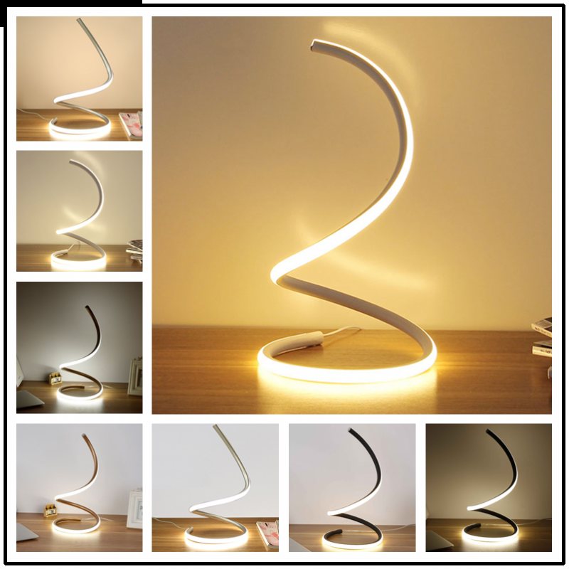 Modern Spiral Led Sängbordslampa Böjd Skrivbordslampa Dimbar Varmvit