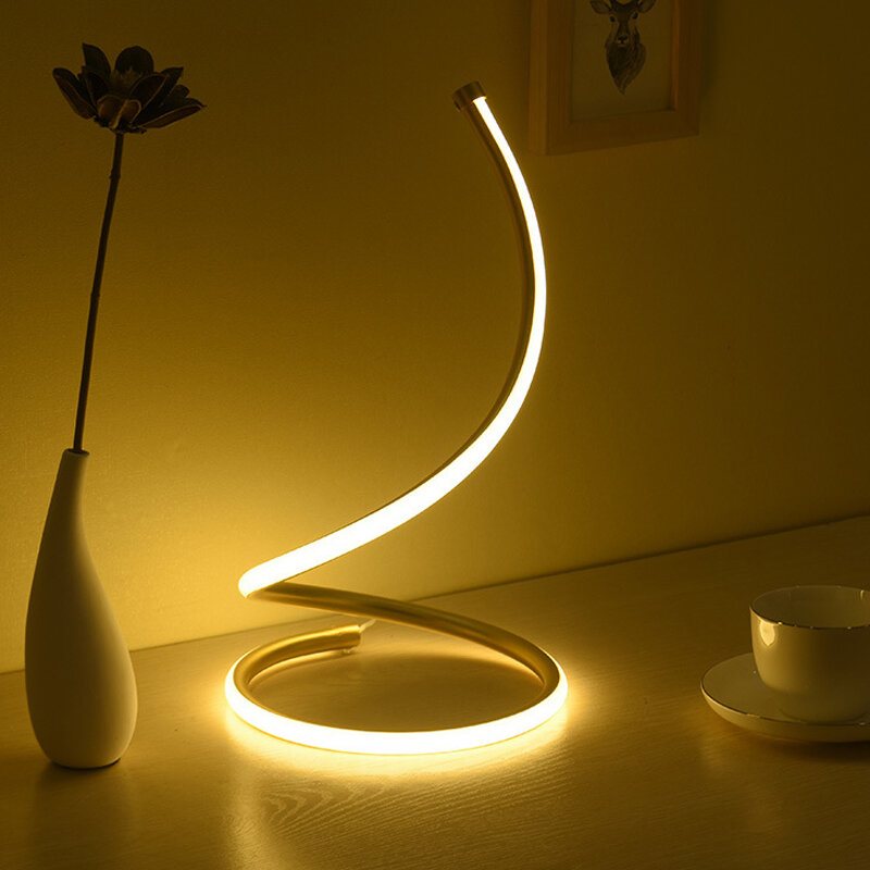 Modern Spiral Led Sängbordslampa Böjd Skrivbordslampa Dimbar Varmvit