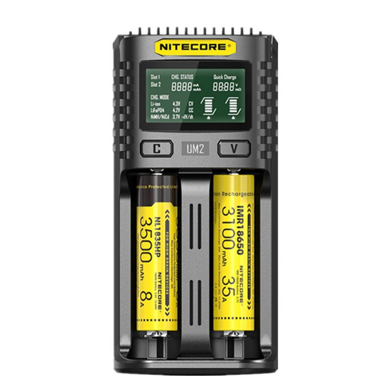 Nitecore Um2 Lcd-skärm 5v/2a Litiumbatteriladdare Usb Qc Smart Snabbladdare För Aa Aaa 18650 21700 26650