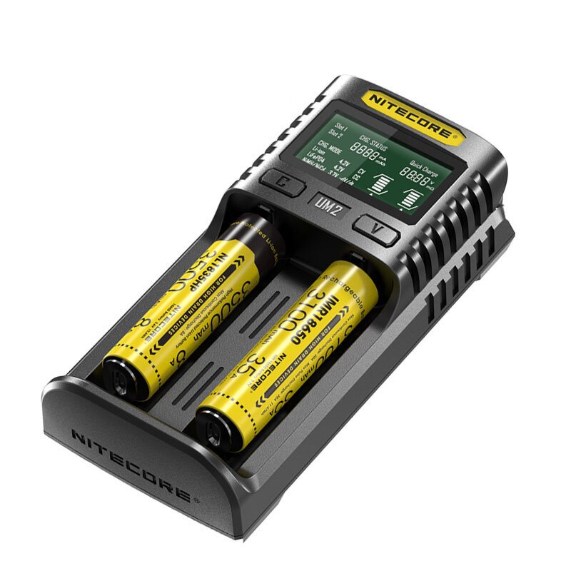 Nitecore Um2 Lcd-skärm 5v/2a Litiumbatteriladdare Usb Qc Smart Snabbladdare För Aa Aaa 18650 21700 26650