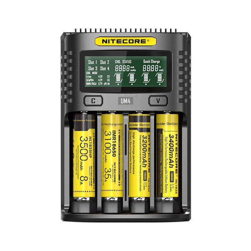 Nitecore Um2/um4 Lcd-skärm 5v/2a Litiumbatteriladdare Usb Qc Smart Snabbladdare För Aa Aaa 18650 21700 26650