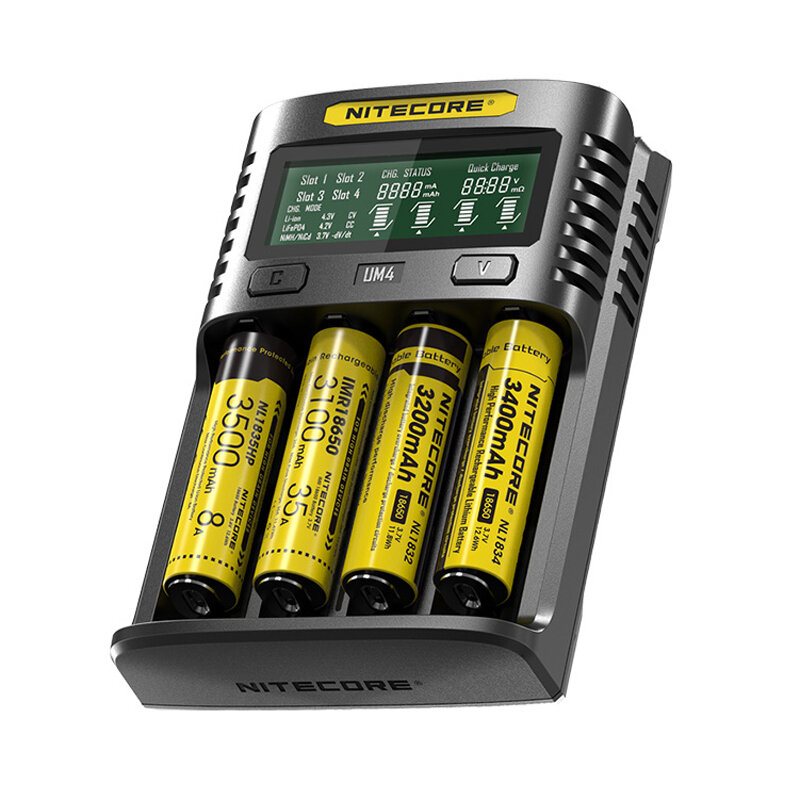 Nitecore Um2/um4 Lcd-skärm 5v/2a Litiumbatteriladdare Usb Qc Smart Snabbladdare För Aa Aaa 18650 21700 26650