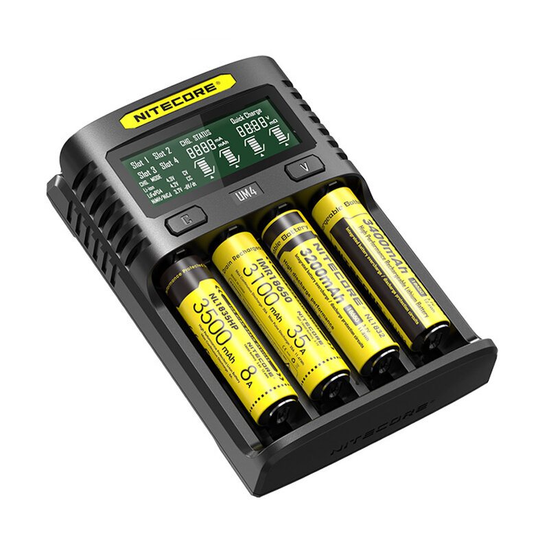 Nitecore Um2/um4 Lcd-skärm 5v/2a Litiumbatteriladdare Usb Qc Smart Snabbladdare För Aa Aaa 18650 21700 26650