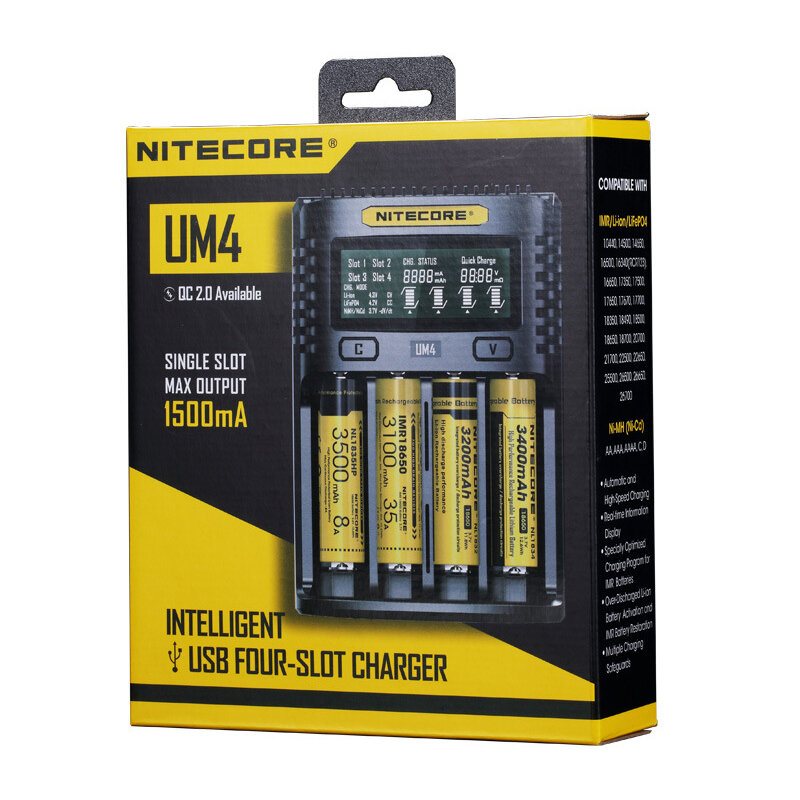 Nitecore Um2/um4 Lcd-skärm 5v/2a Litiumbatteriladdare Usb Qc Smart Snabbladdare För Aa Aaa 18650 21700 26650