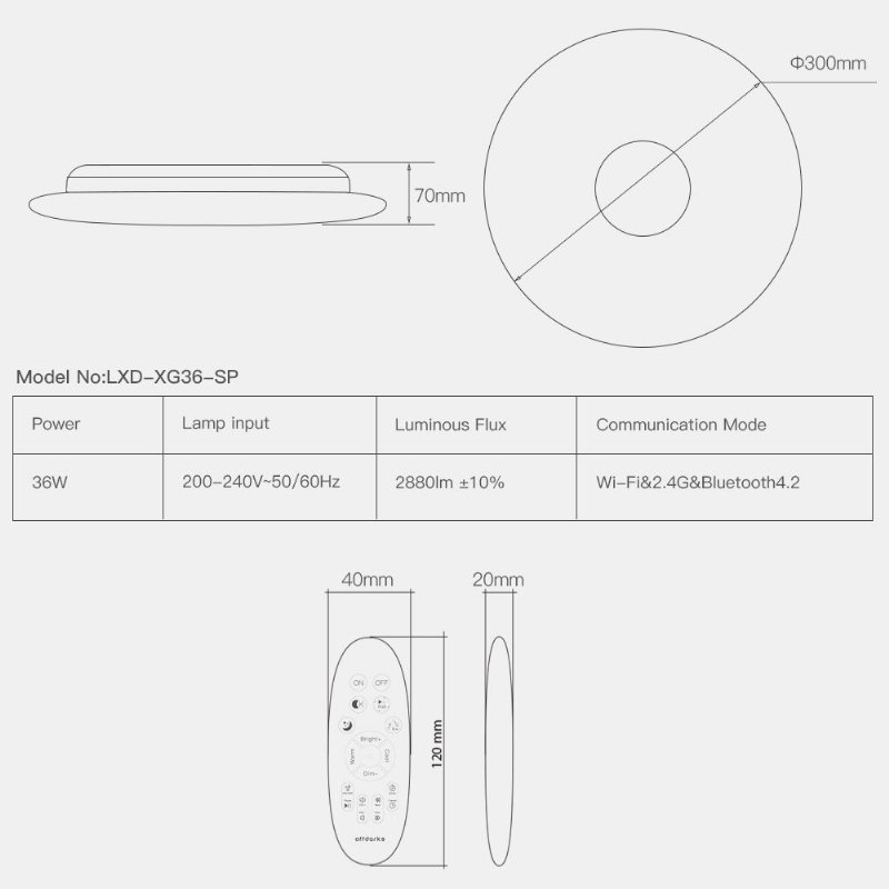 Offdarks Smart Taklampa Lxd-xg36-sp Wifi Röststyrning Bluetooth Högtalare App Fjärrkontroll Sovrum Kök Musik