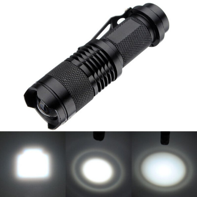 Q5 300lm Mini Zoombar Led-ficklampa Svart(1*aa/1*14500) Elfeland Telescopic Xpe 7w 3 Lägen+zoombar Taktisk Ficklampa