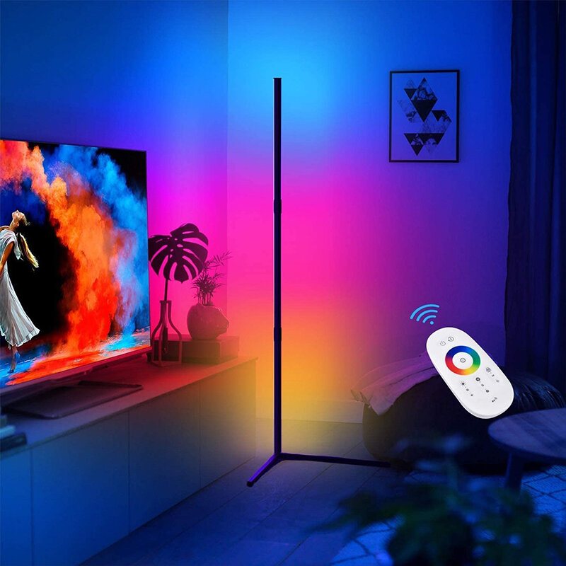 Skiva/rättvinklad Bas Hörngolvlampa Med Rgb Färgglad Ljuseffekt Fjärrkontroll Designad I Tre Steg