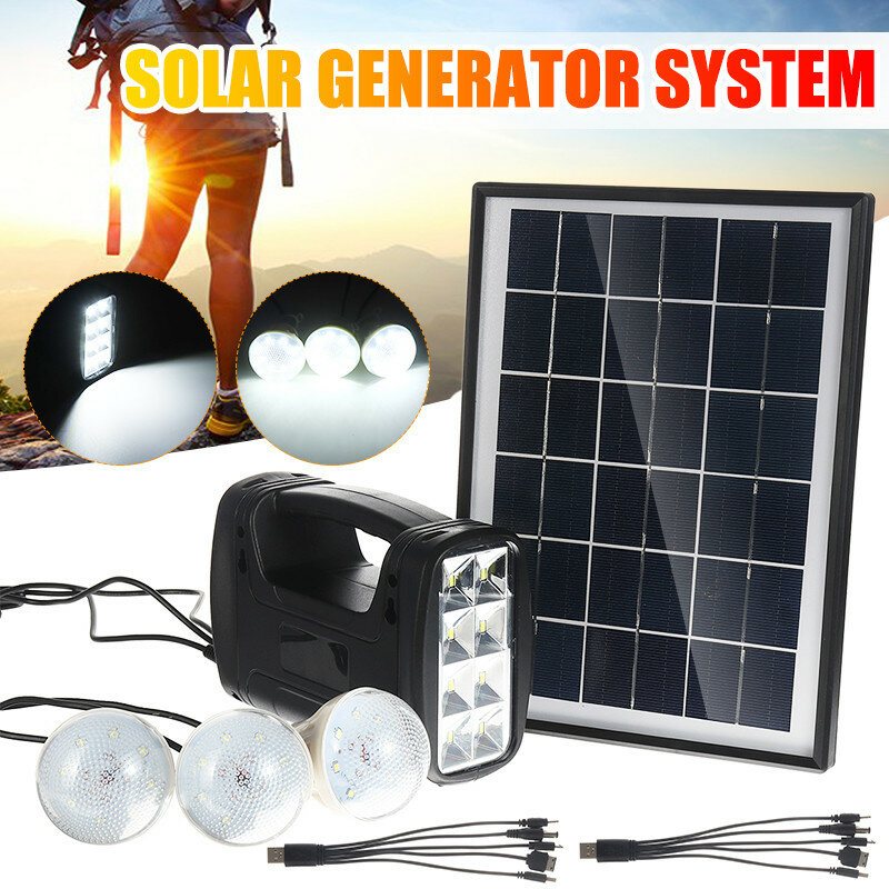 Solar Panel Generator System Bärbar Home Kit Med 3st 3w Led-glödlampa Usb-laddare Camping Lampa