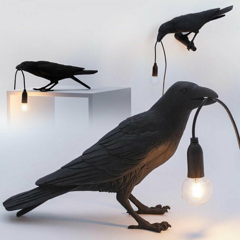 Svart/vit Fågel Bordslampor Resin Crow Skrivbordslampa Sovrumsvägglampa Ljusarmaturer