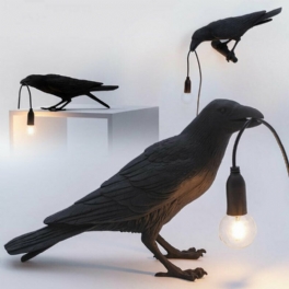 Svart/vit Fågel Bordslampor Resin Crow Skrivbordslampa Sovrumsvägglampa Ljusarmaturer