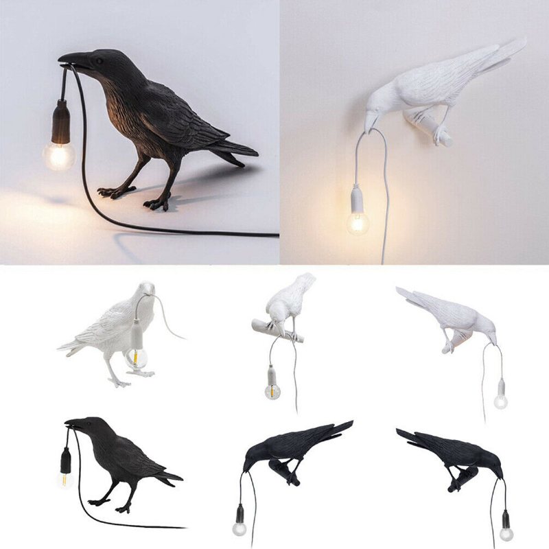 Svart/vit Fågel Bordslampor Resin Crow Skrivbordslampa Sovrumsvägglampa Ljusarmaturer