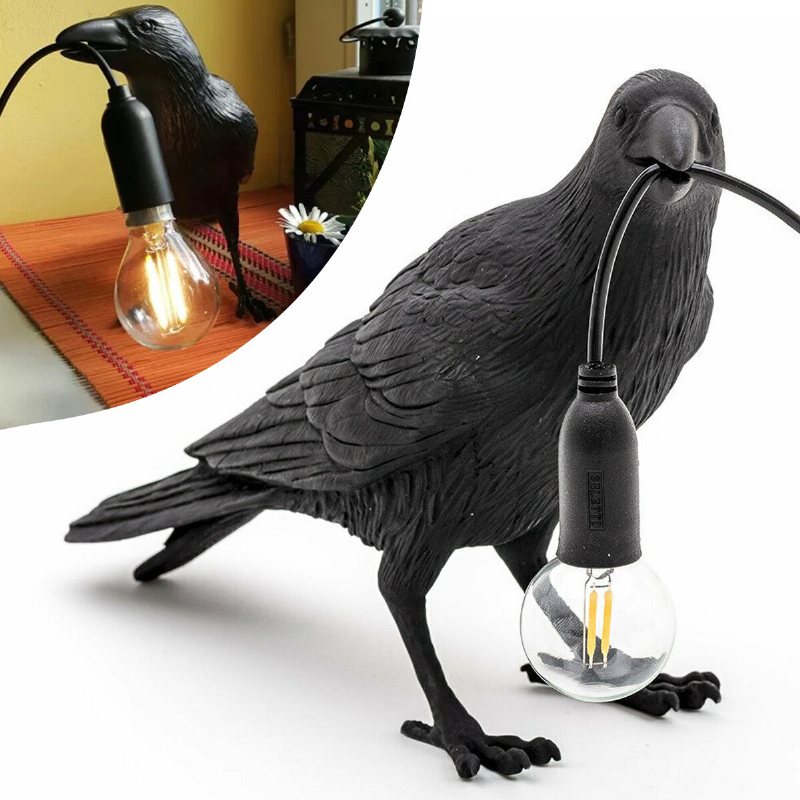 Svart/vit Fågel Bordslampor Resin Crow Skrivbordslampa Sovrumsvägglampa Ljusarmaturer