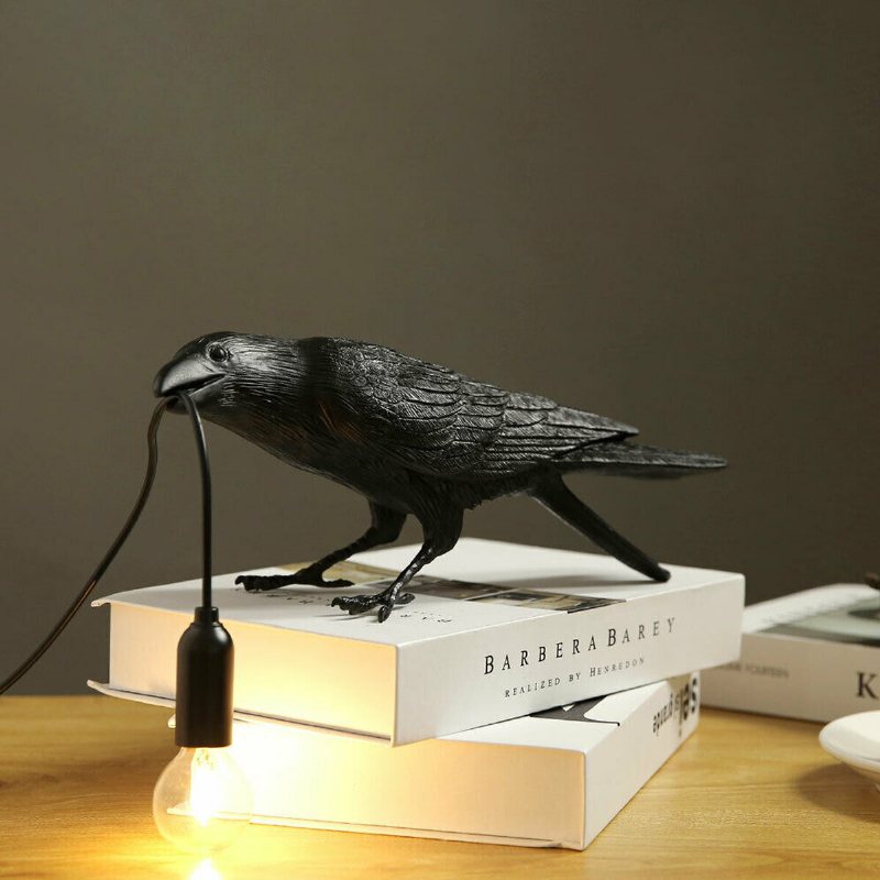 Svart/vit Fågel Bordslampor Resin Crow Skrivbordslampa Sovrumsvägglampa Ljusarmaturer