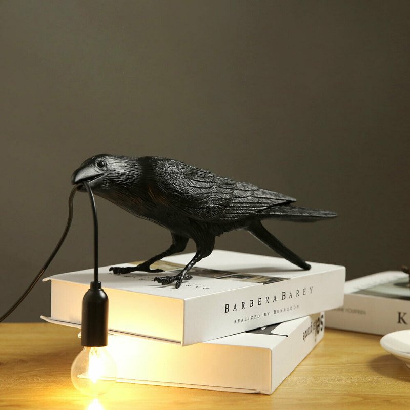 Svart/vit Fågel Bordslampor Resin Crow Skrivbordslampa Sovrumsvägglampa Ljusarmaturer